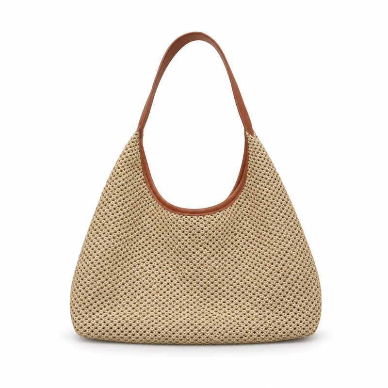 Light Brown Woven Raffia Shoulder Bag-4