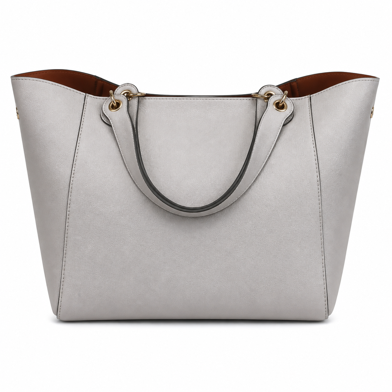 Elegant Light Grey Structured Tote Handbag with Double Handles-1