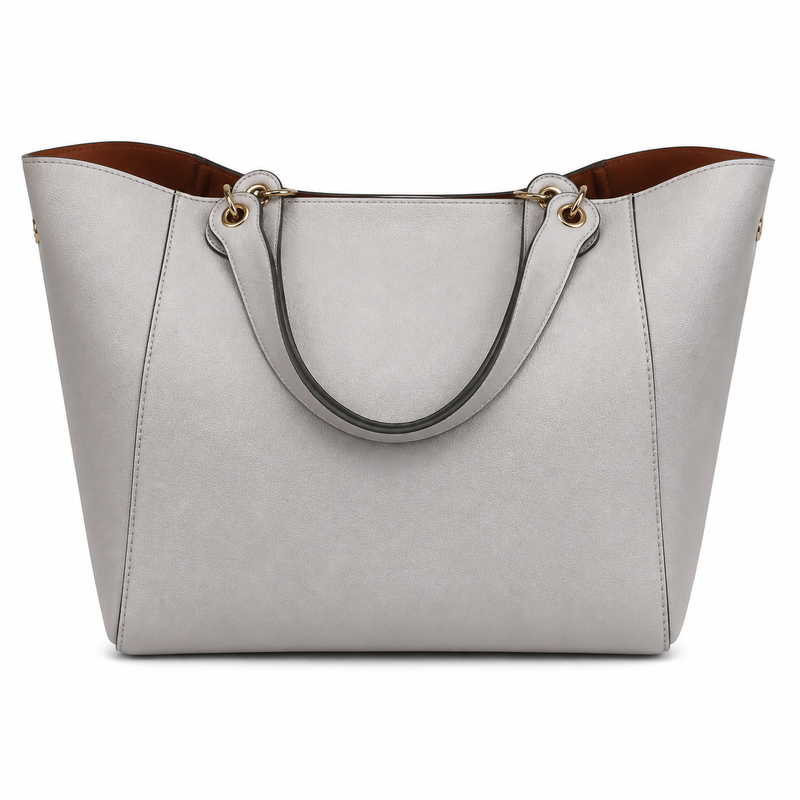 Elegant Light Grey Structured Tote Handbag with Double Handles-1