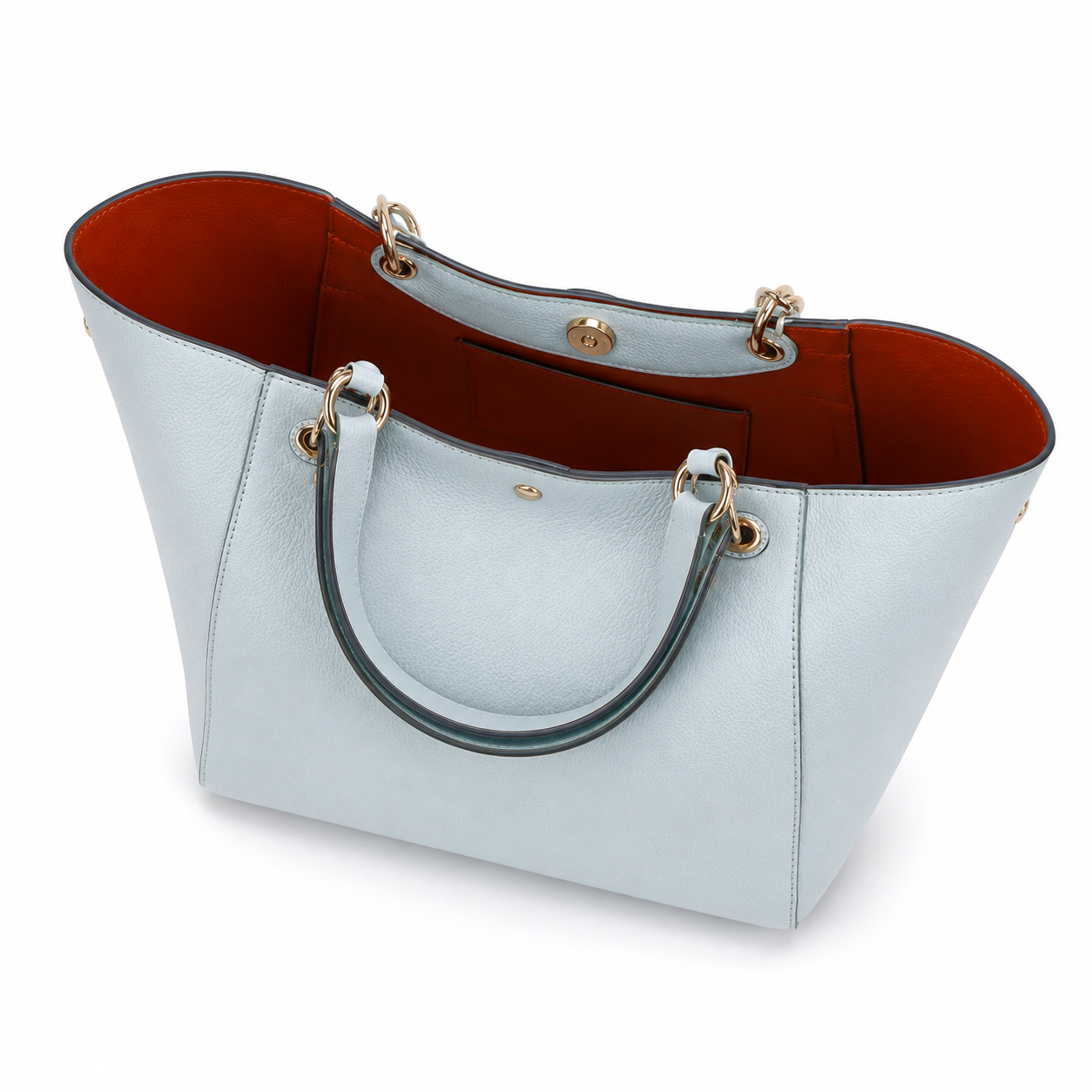 Women’s Light Blue Textured Tote Handbag with Double Handles-2