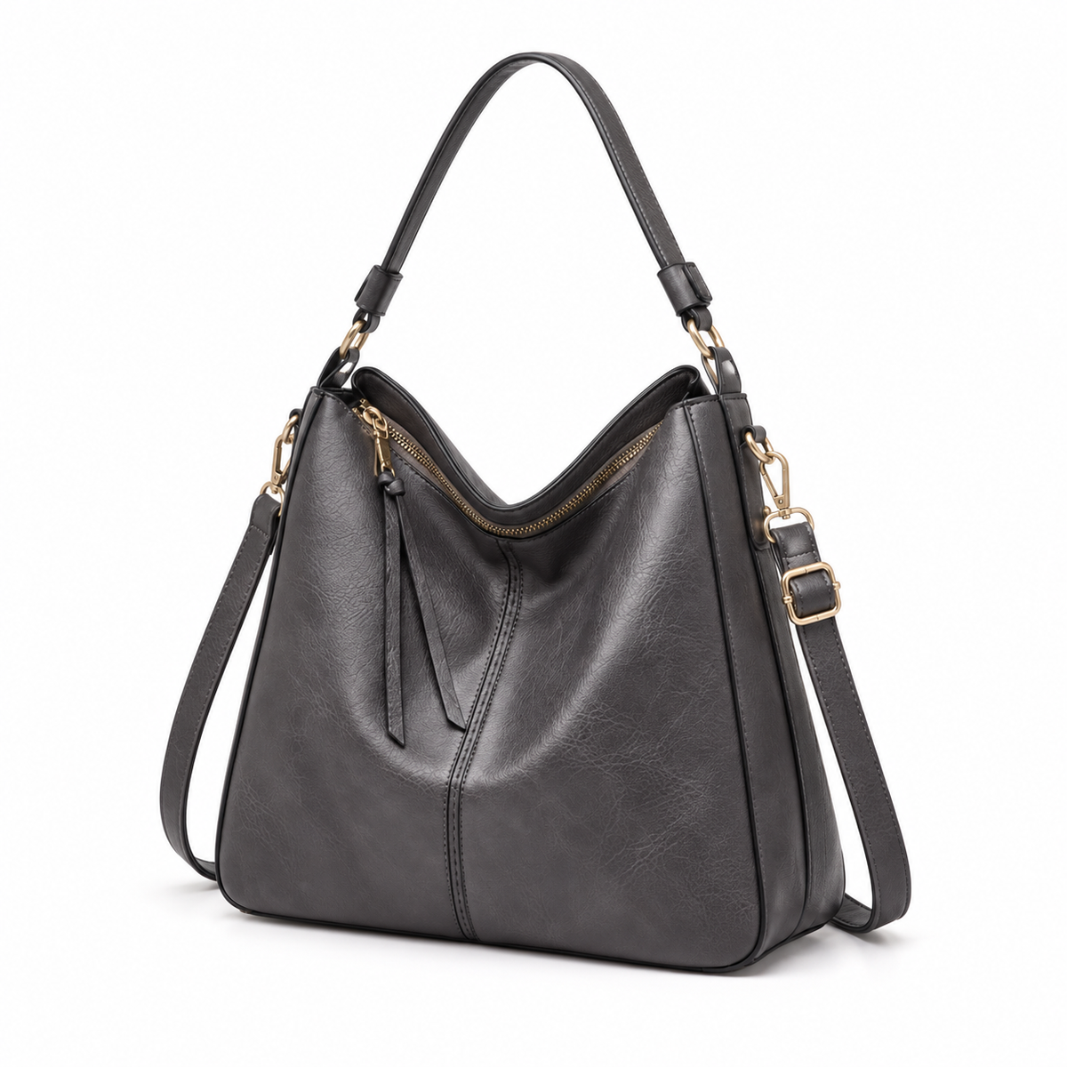 Charcoal Grey Hobo Shoulder Crossbody Bag-4