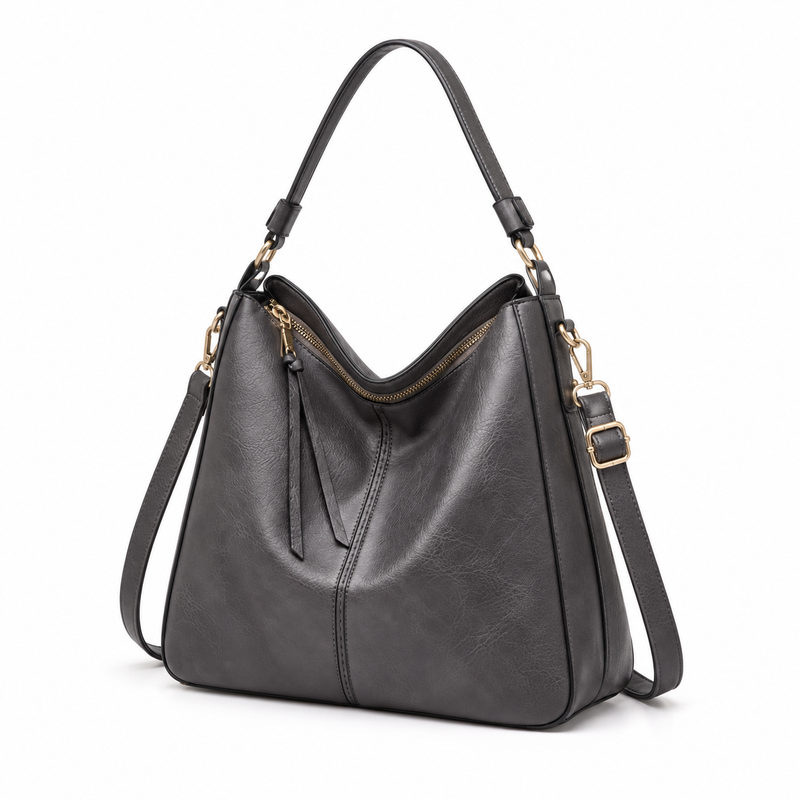 Charcoal Grey Hobo Shoulder Crossbody Bag-4