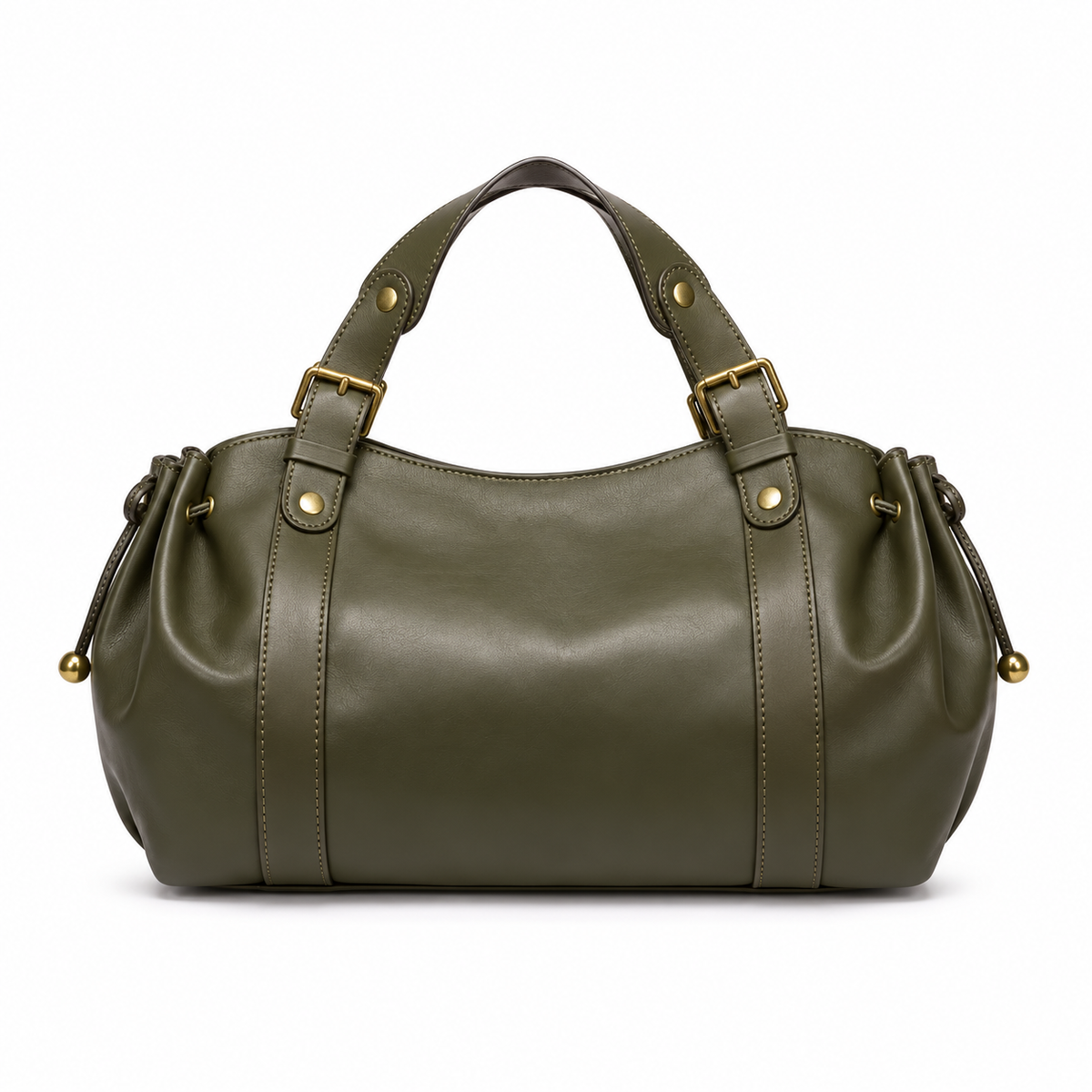 Olive Green Buckle Handle Barrel Handbag-2