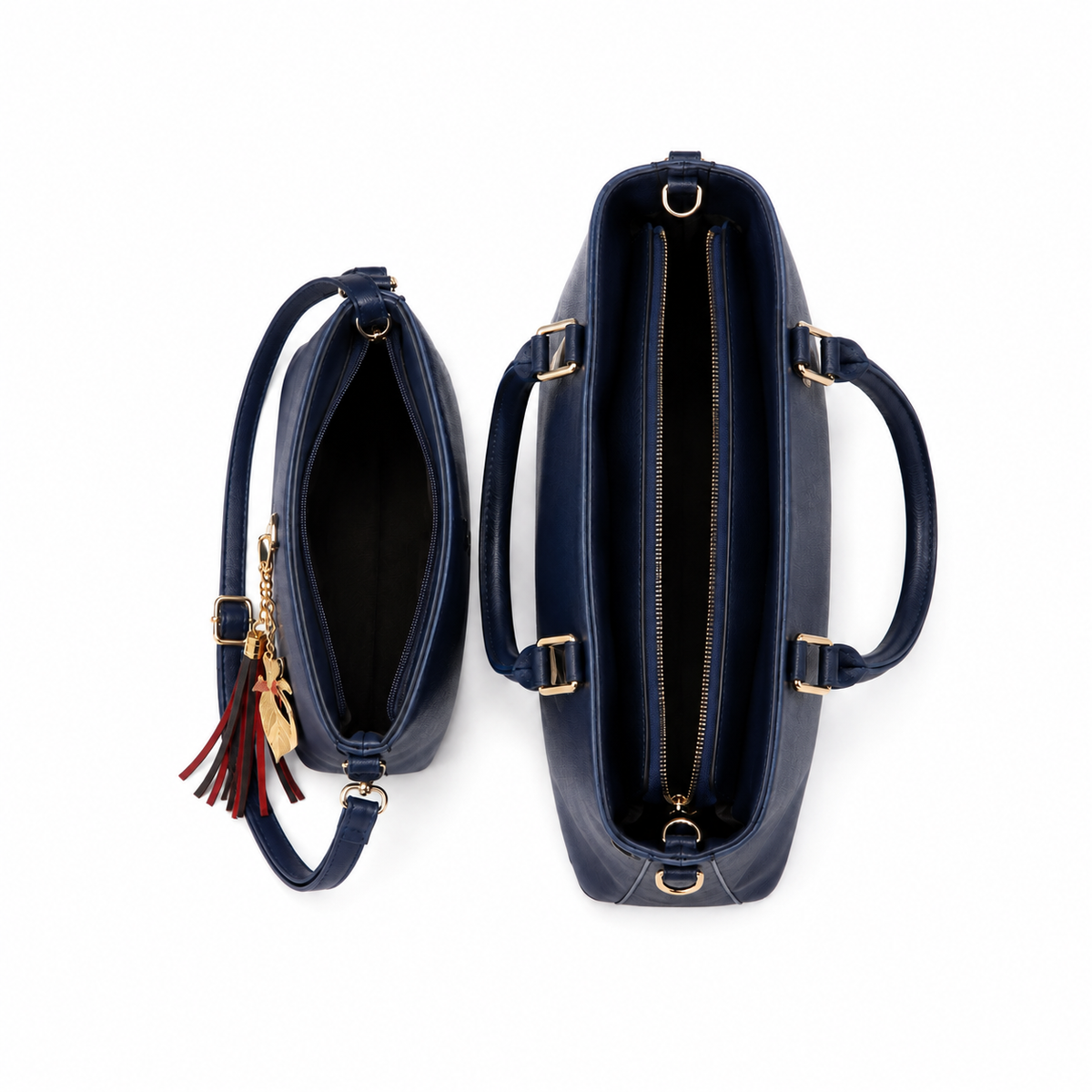 2-Piece Navy Blue Structured Handbag Set-3