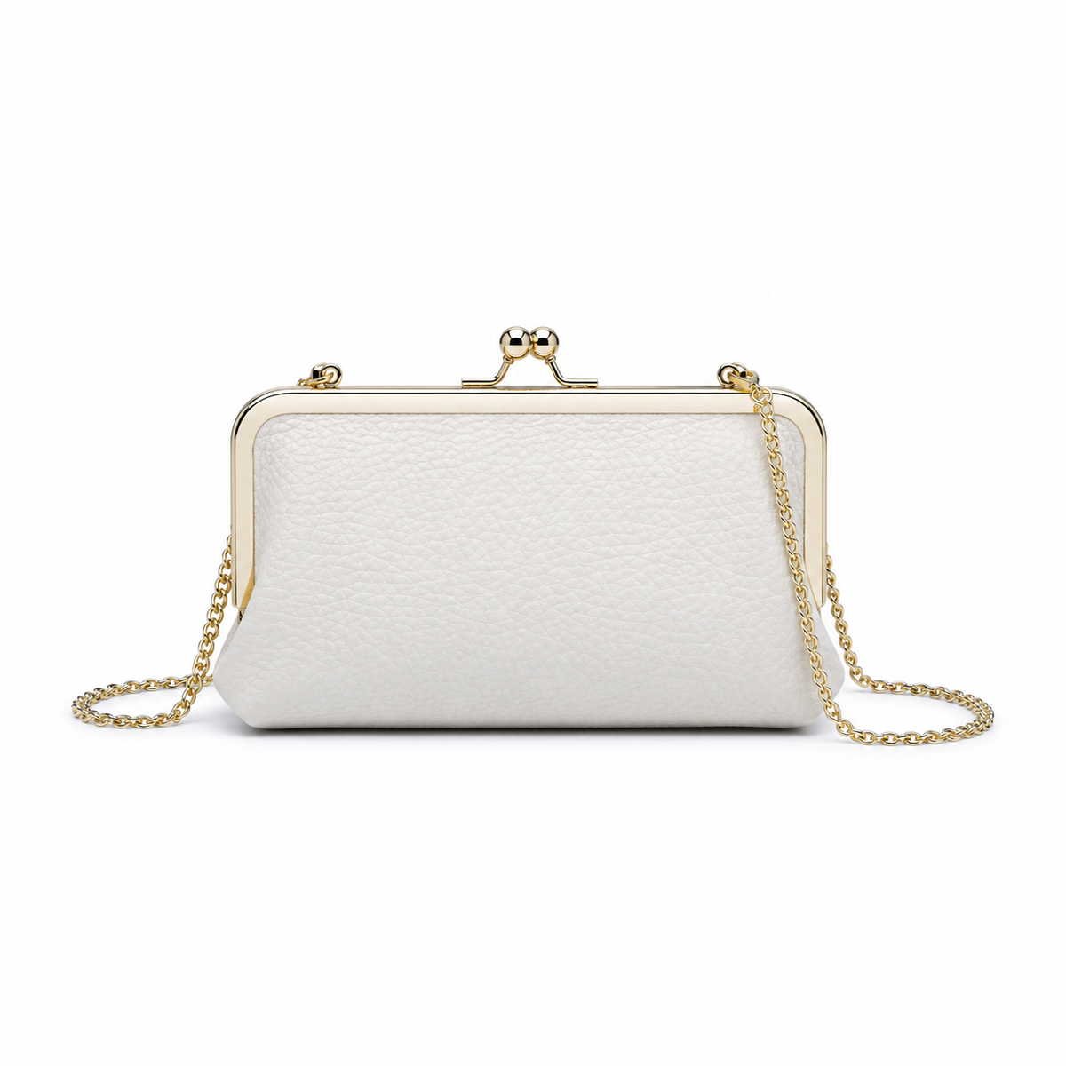 Ivory Pebbled Clutch Bag with Gold Chain-4
