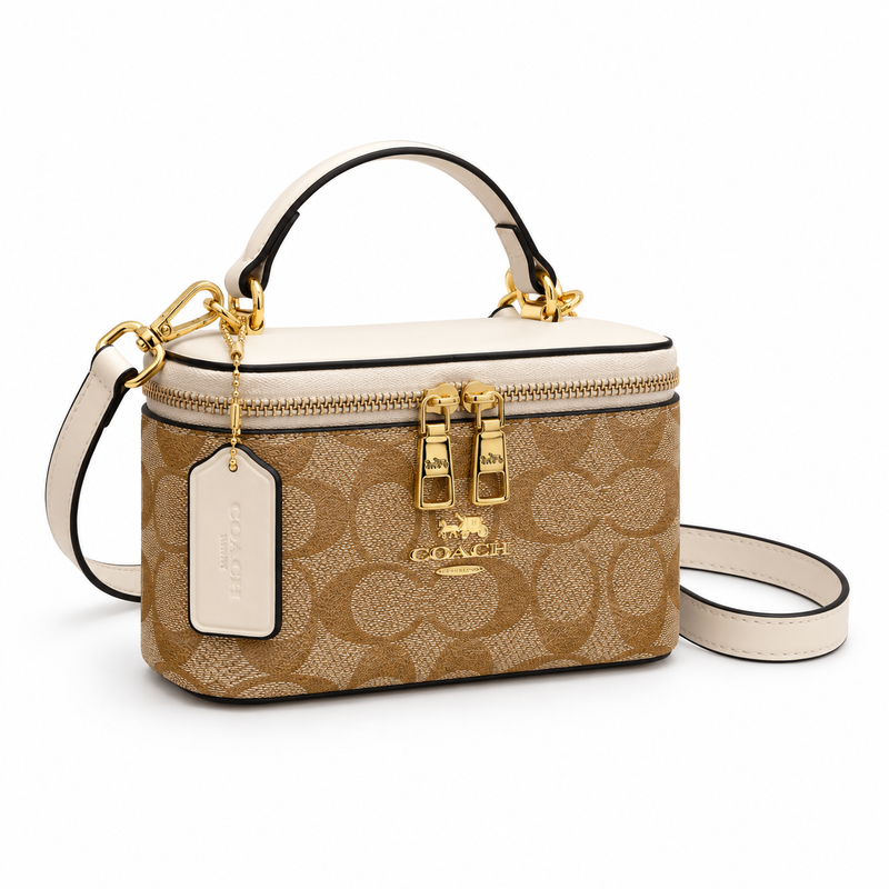 Elegant Tan Monogram Crossbody Vanity Bag-1
