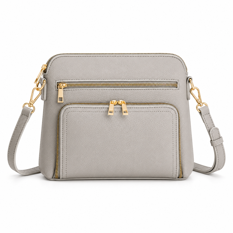 Elegant Grey Textured Crossbody Zipper Bag-4