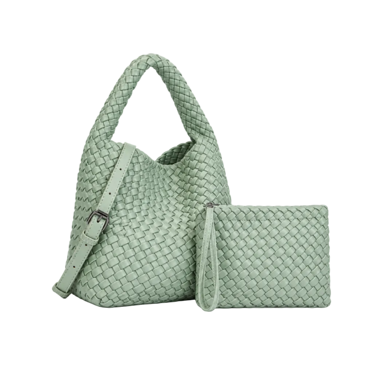 Sage Green Woven Shoulder Bag Set-1