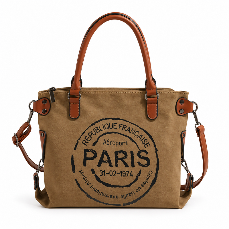 Vintage Paris Leather Canvas Tote Bag-4