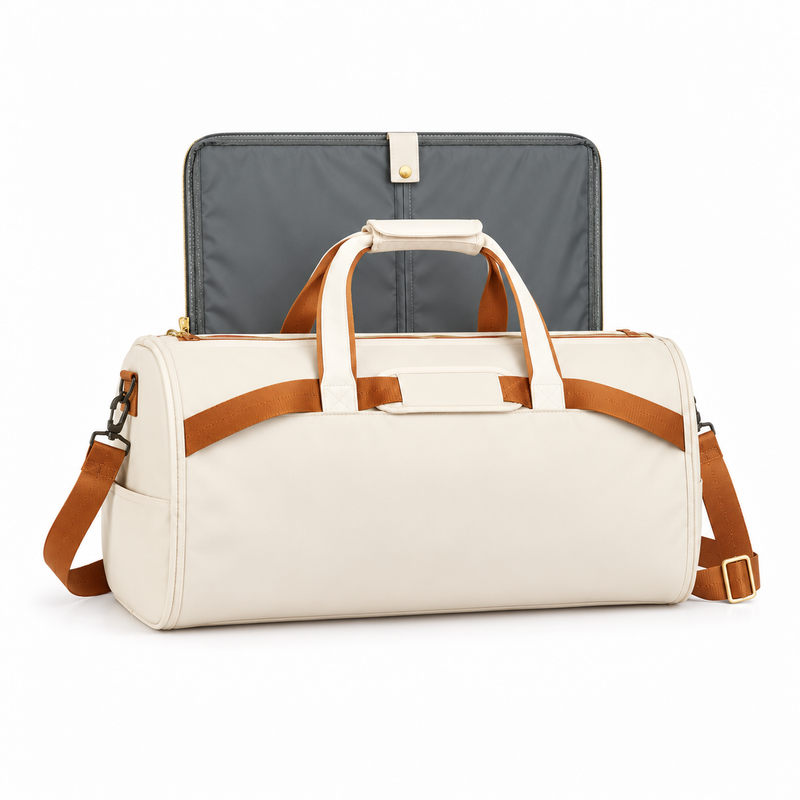 Cream Convertible Garment Overnight Travel Bag-2