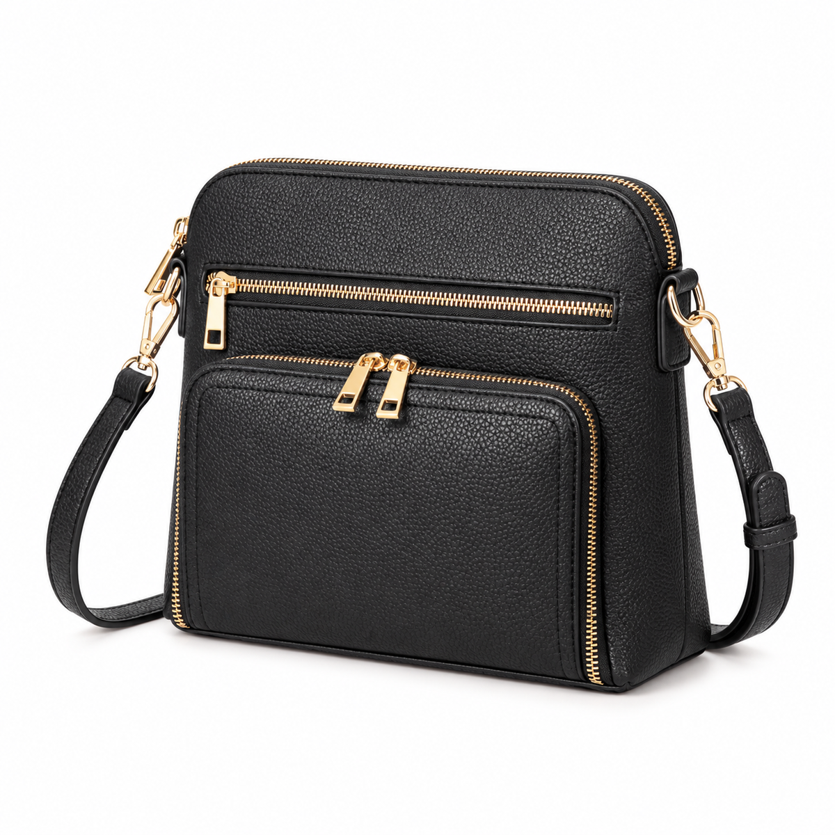Classic Black Textured Zip Crossbody Bag-3