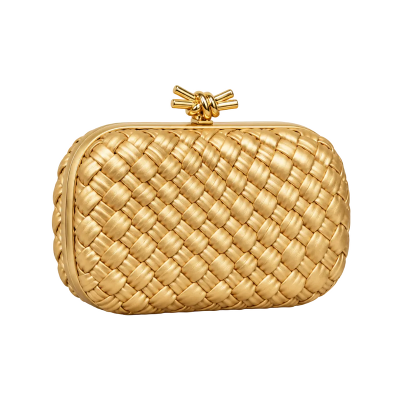 Gold Woven Clutch With Knot Clasp-1