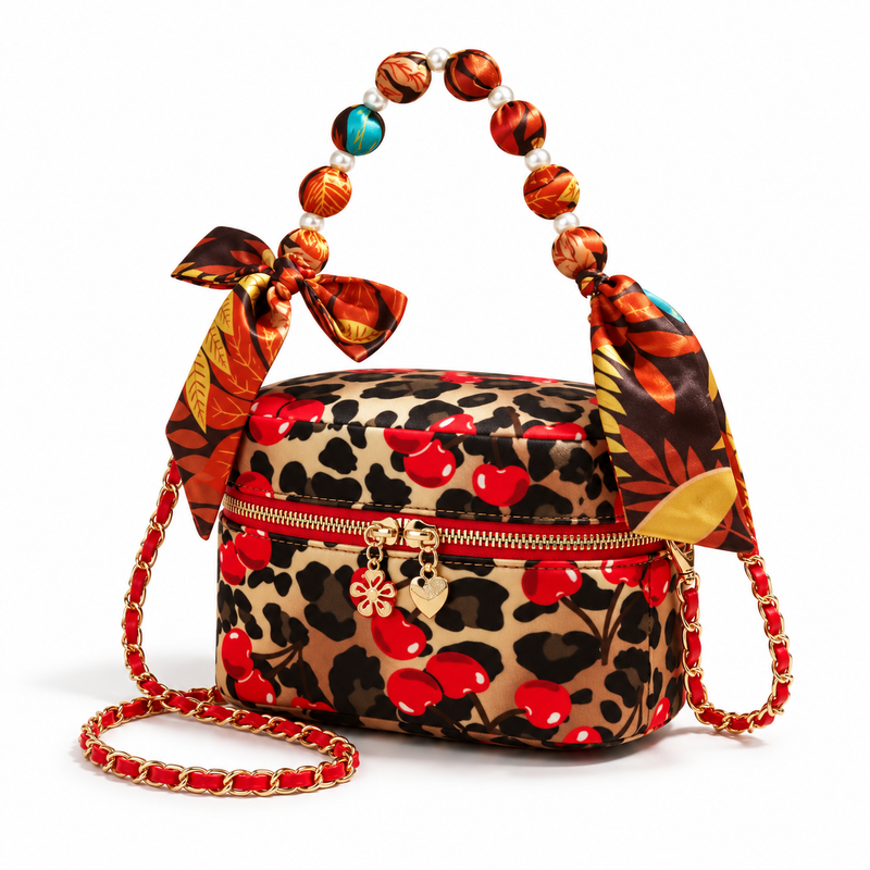 Cherry Leopard Print Beaded Crossbody Bag-3