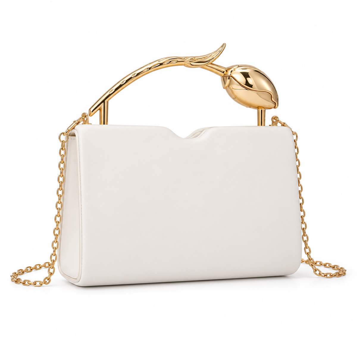 Ivory Vegan Leather Tulip Handle Bag-1