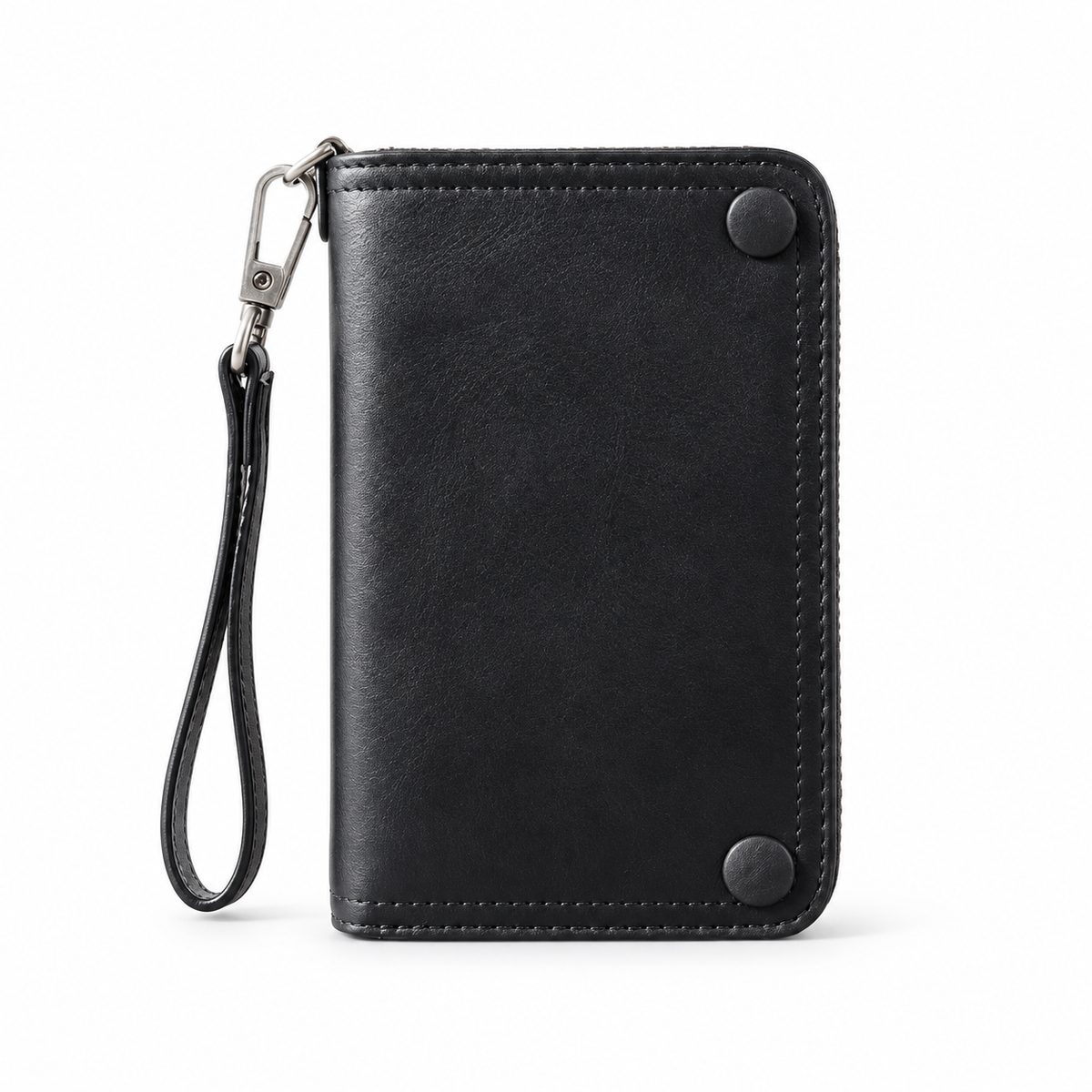 Black Leather Wristlet Wallet With Zipper-1