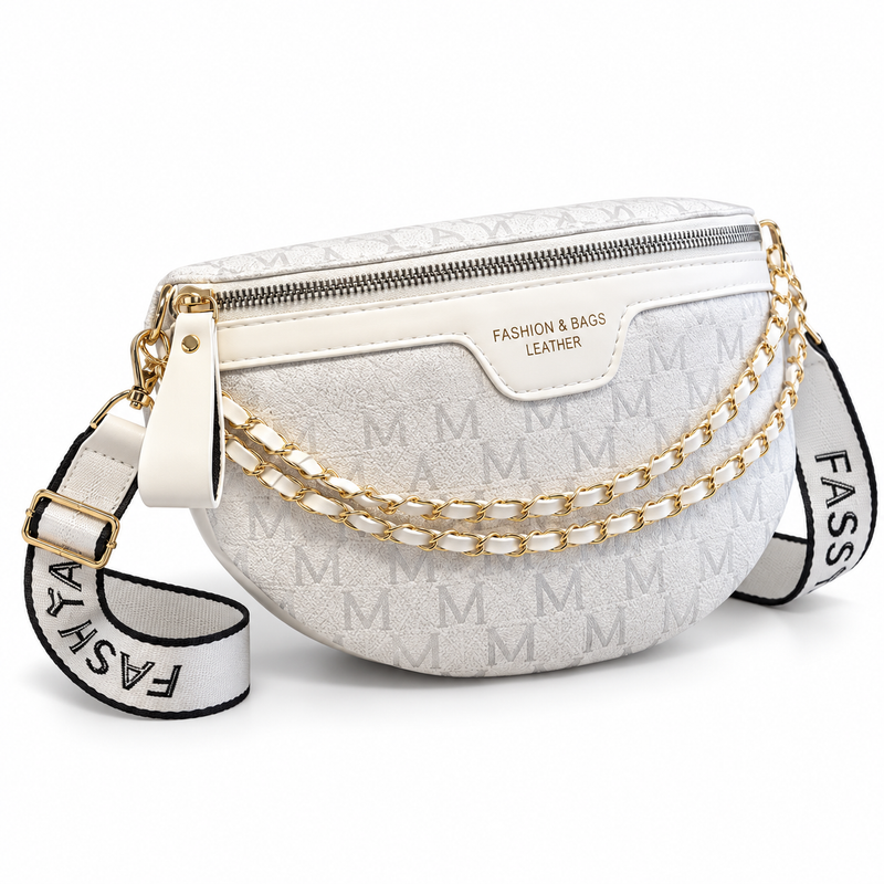 White Monogram Crossbody Bag With Chains-2