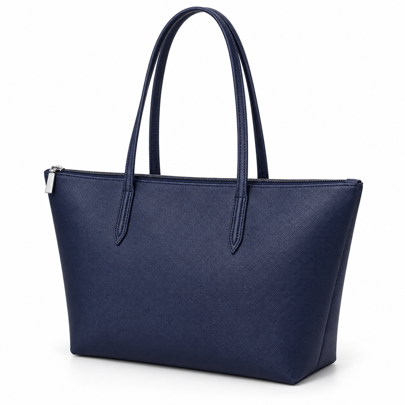 Navy Leather And Canvas Tote Bag-2