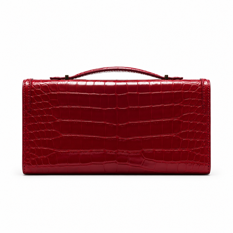 Red Crocodile Embossed Top Handle Clutch-2