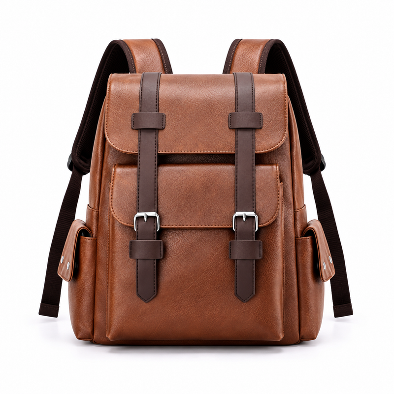 Vintage Brown Backpack With Buckle Details-4