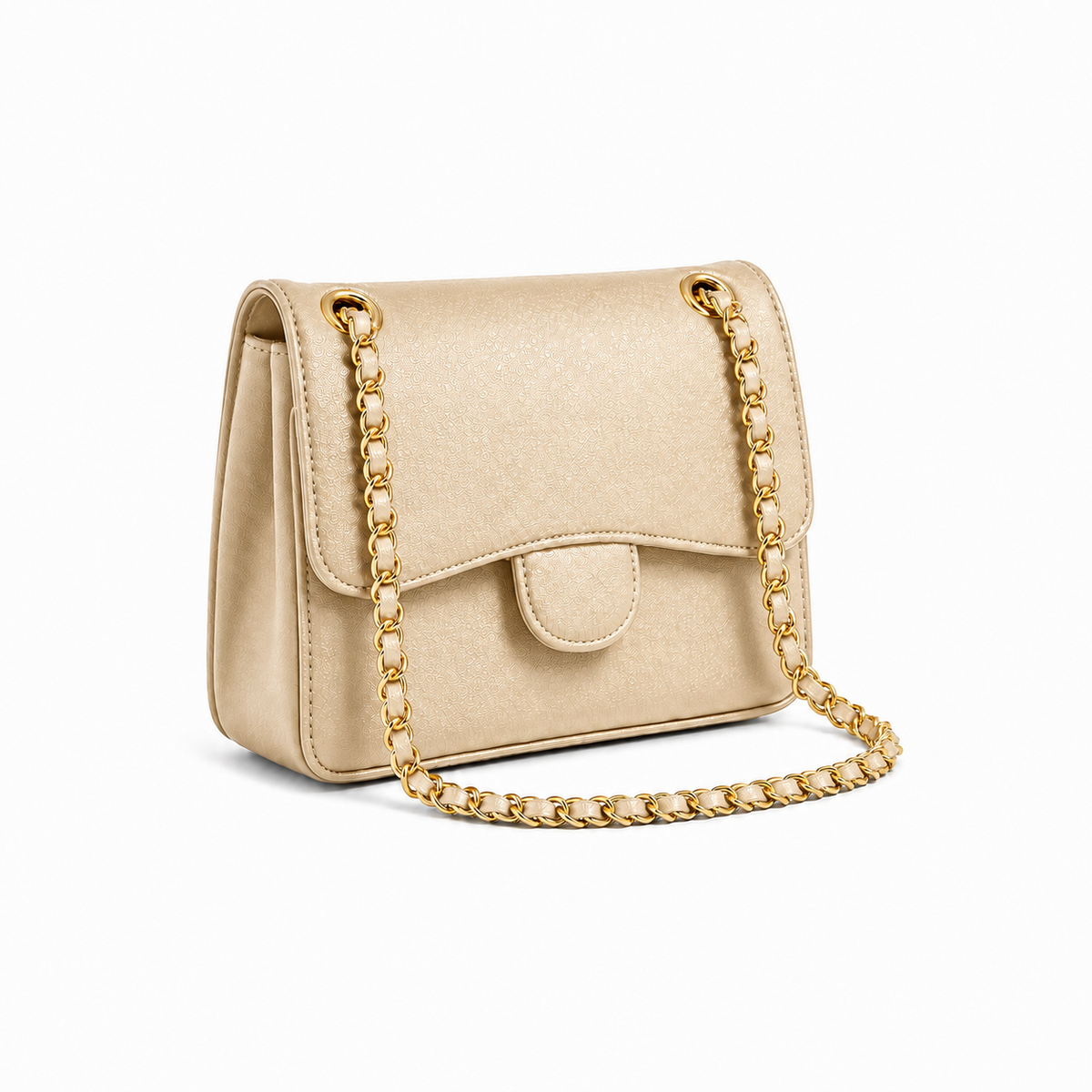 Champagne Textured Chain Strap Shoulder Bag-1