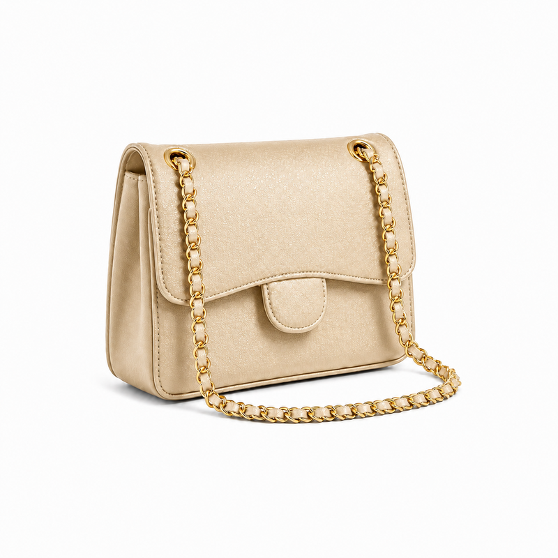 Champagne Textured Chain Strap Shoulder Bag-1