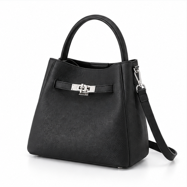 Elegant Black Structured Leather Handbag Purse-3