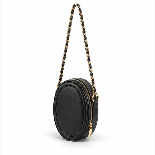 Black Oval Chain Crossbody Shoulder Bag-3