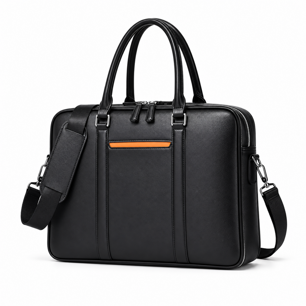 Classic Black Leather Laptop Briefcase Bag-3