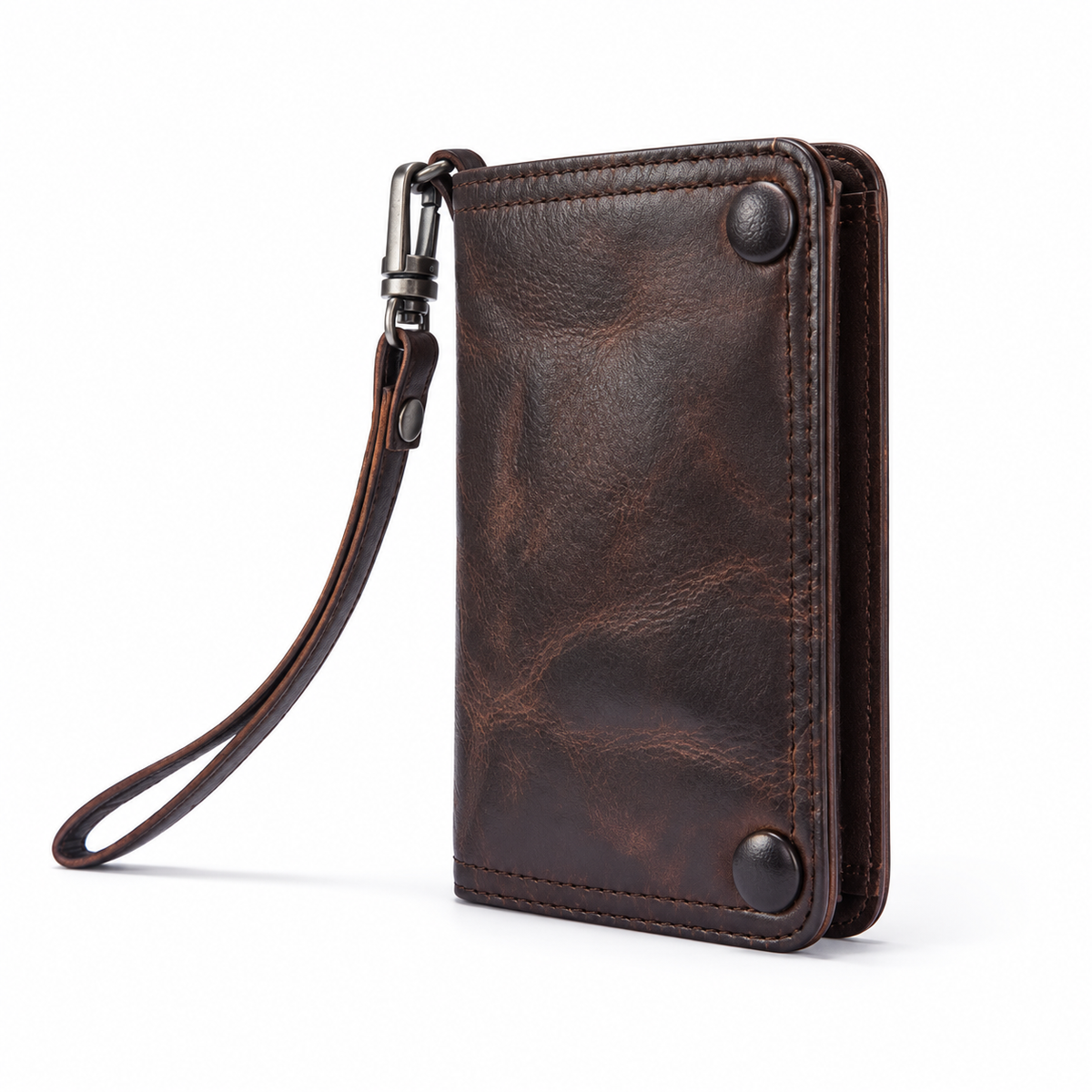 Vintage Dark Brown Leather Wristlet Wallet-4