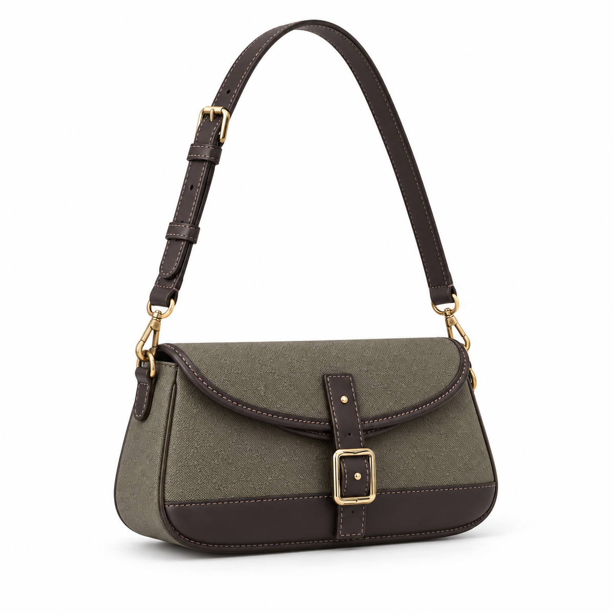 Classic Olive Canvas Leather Shoulder Bag