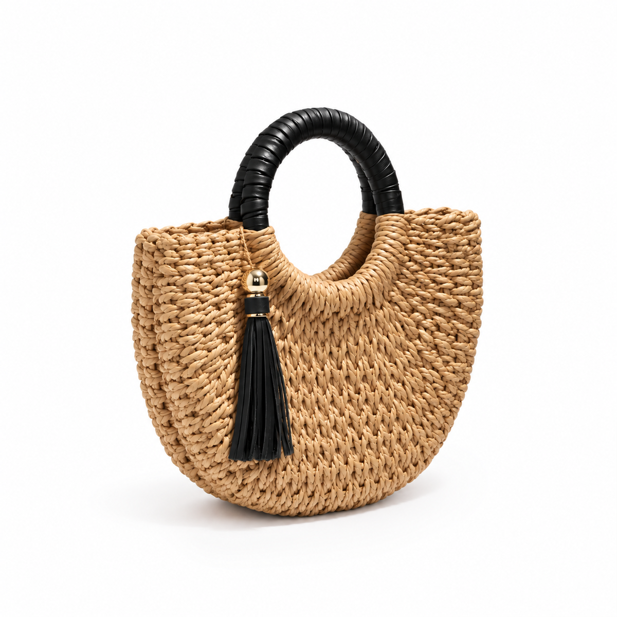 Natural Woven Straw Tassel Handbag Tote-1
