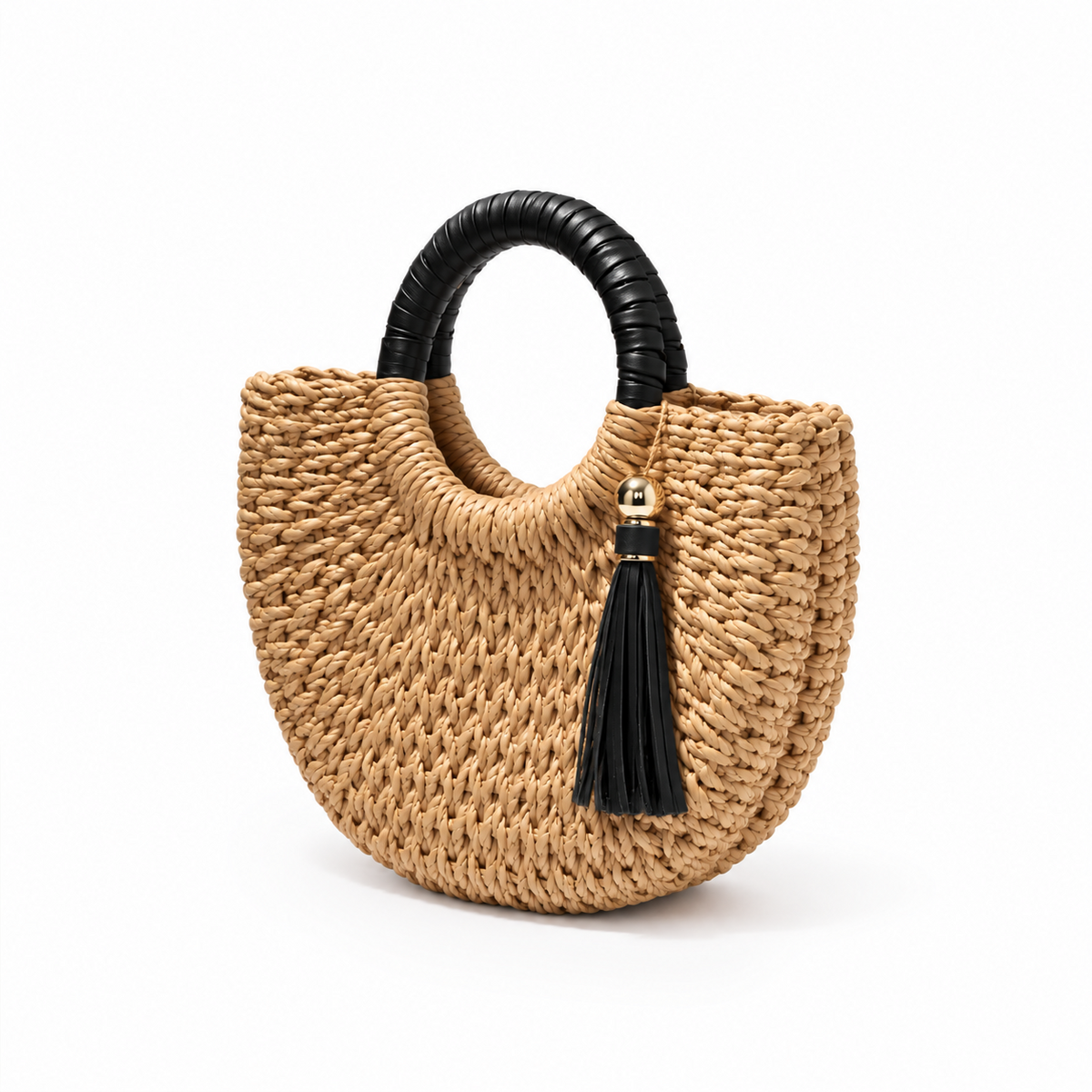 Natural Woven Straw Tassel Handbag Tote-3