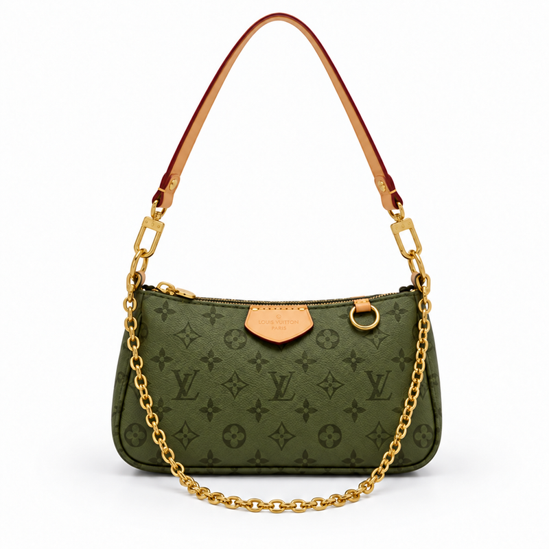 Army Green Monogram Chain Shoulder Bag-2