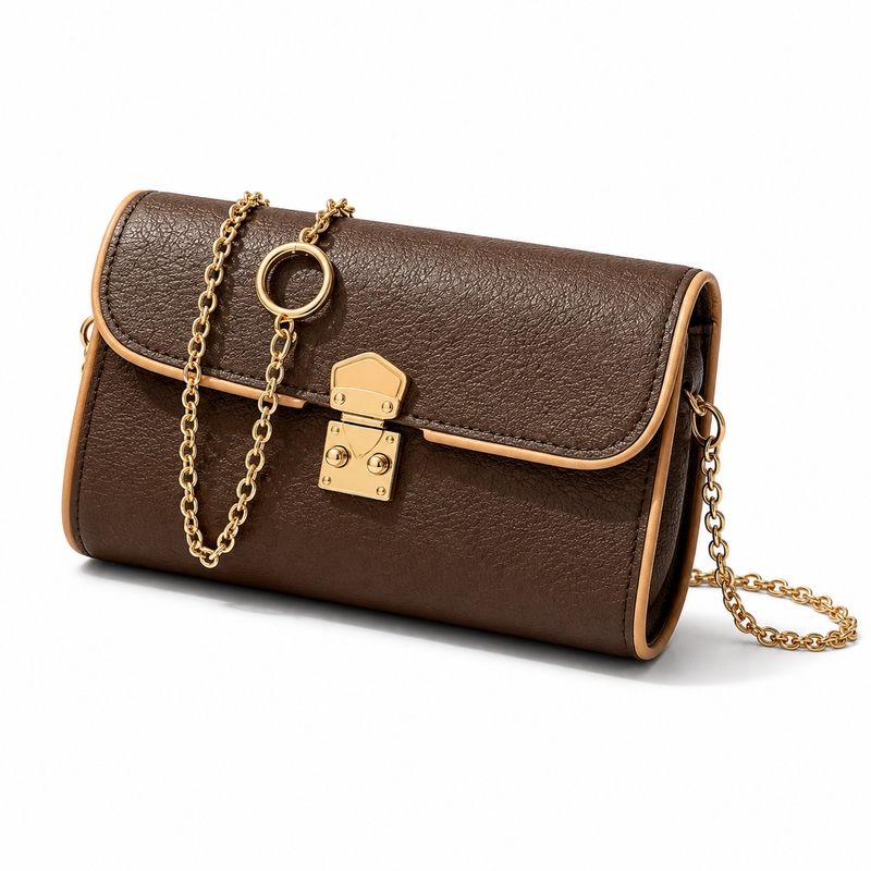 Vintage Brown Textured Leather Chain Crossbody Clutch Bag-1