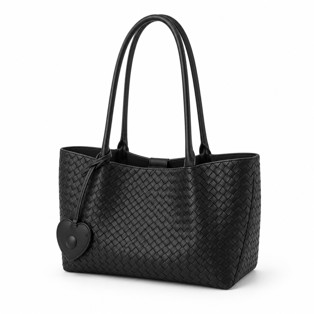 Elegant Black Woven Shoulder Tote Bag-2