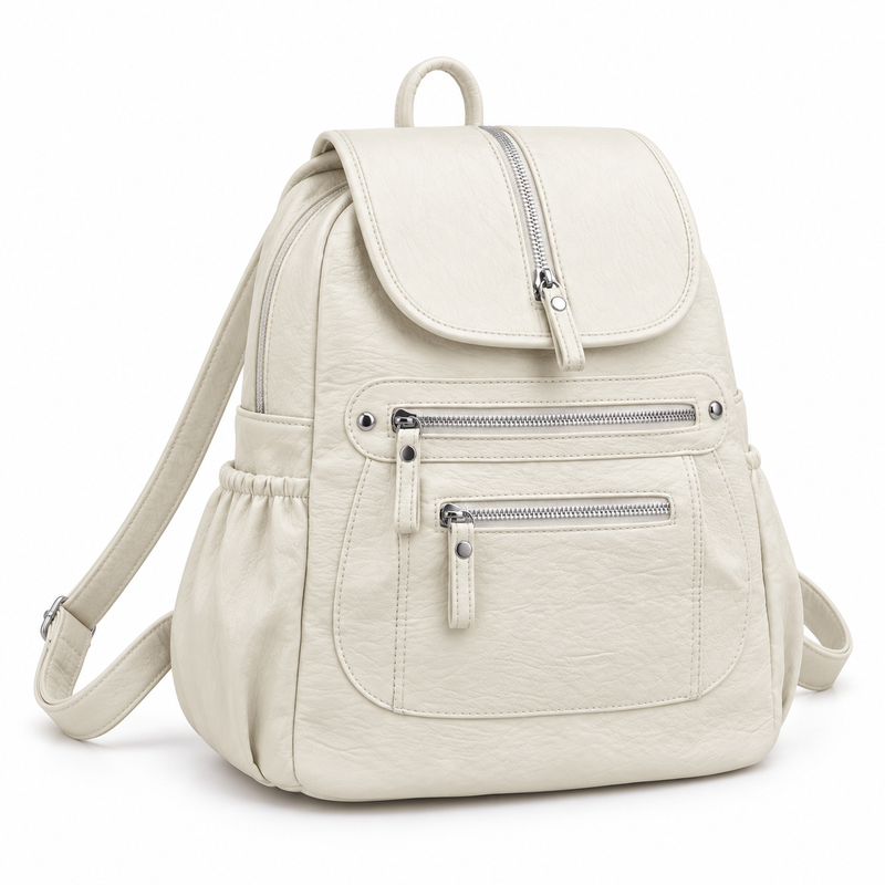 Elegant Ivory Backpack With Zippered Pockets-1