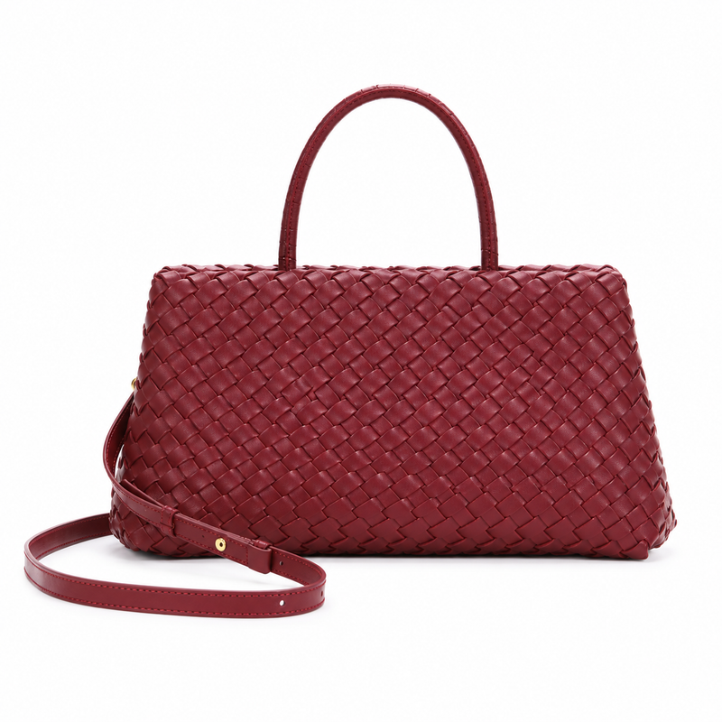 Elegant Burgundy Woven Top Handle Handbag-2