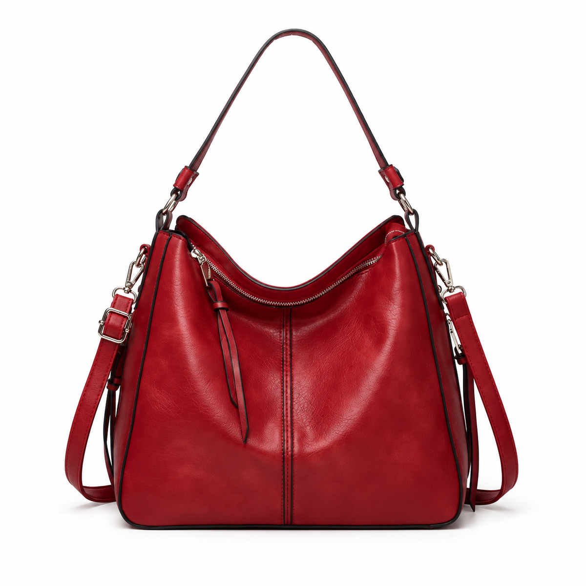 Classic Red Hobo Shoulder Crossbody Bag-4