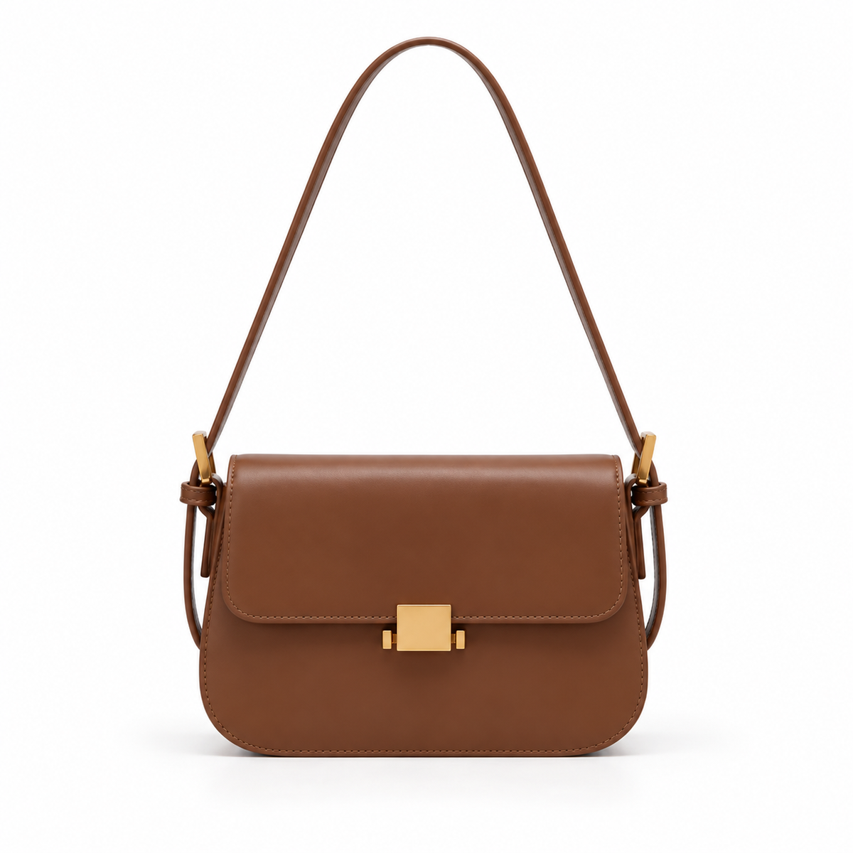 Brown Structured Leather Shoulder Bag Purse-4