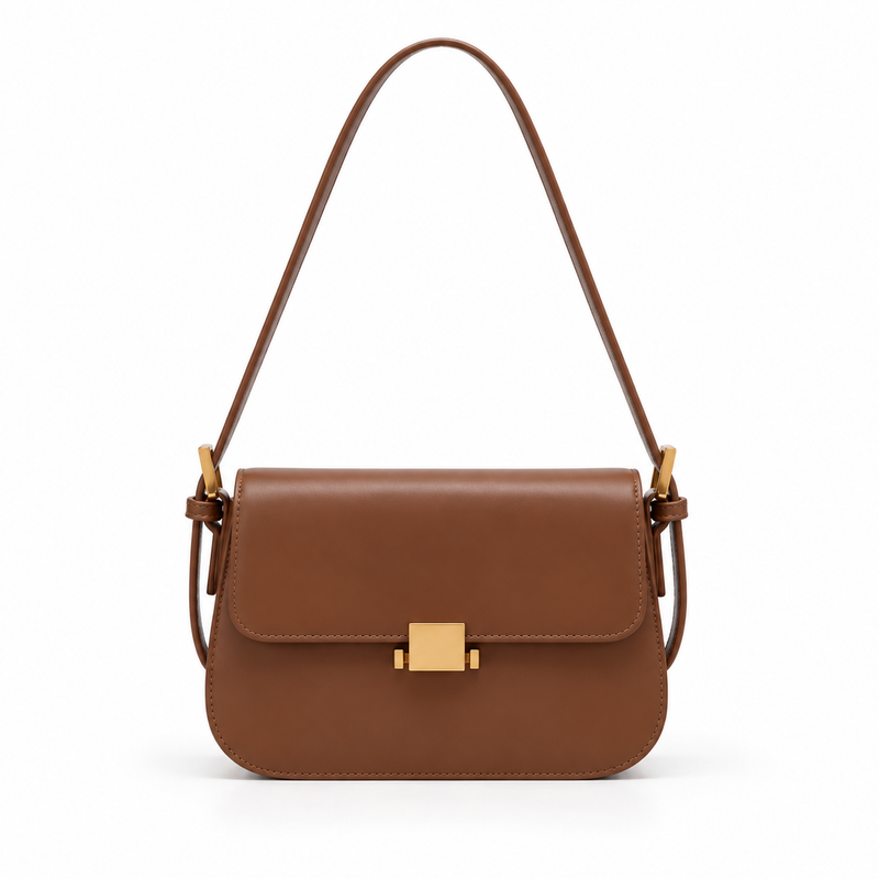 Brown Structured Leather Shoulder Bag Purse-4