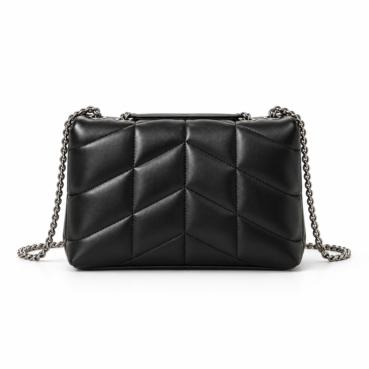 Black Chevron Quilted Chain Shoulder Bag-4