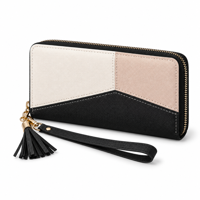 Blush Cream Geometric Tassel Wristlet Wallet-3