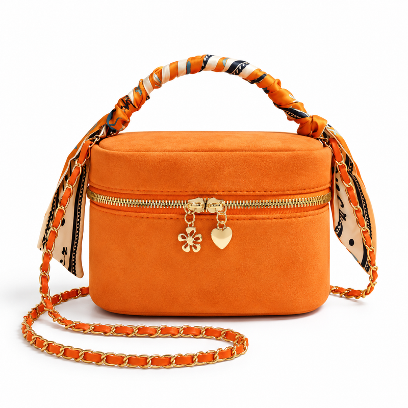 Orange Scarf Handle Crossbody Vanity Bag-4
