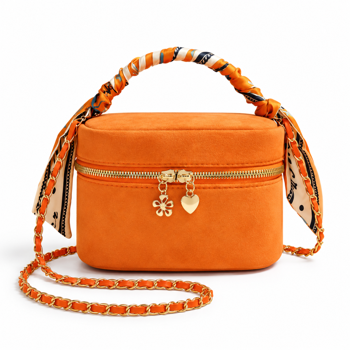 Orange Scarf Handle Crossbody Vanity Bag-2