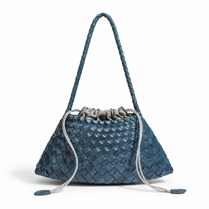 Teal Woven Drawstring Braided Shoulder Bag-4