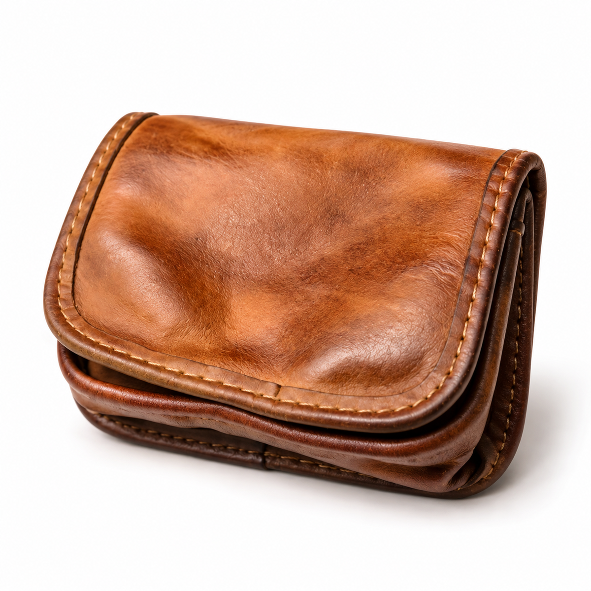 Vintage Brown Compact Flap Coin Pouch-3