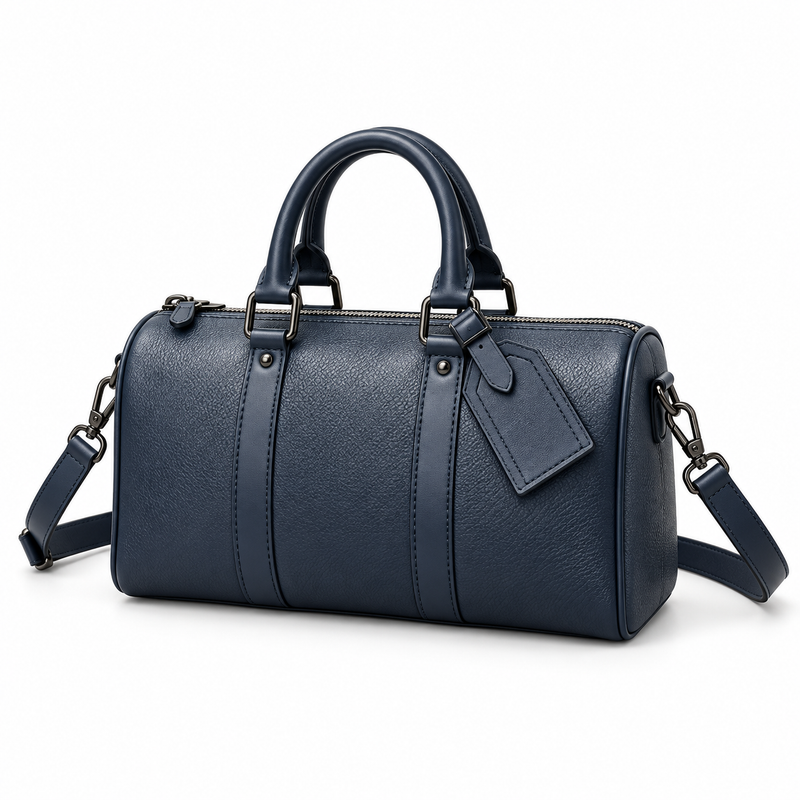 Navy Blue Structured Handbag With Strap-3