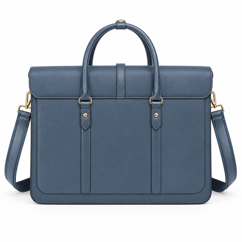 Slate Blue Bow Leather Laptop Bag-3