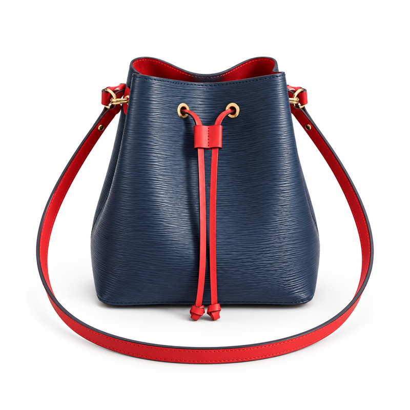 Navy Textured Bucket Bag With Drawstring-4