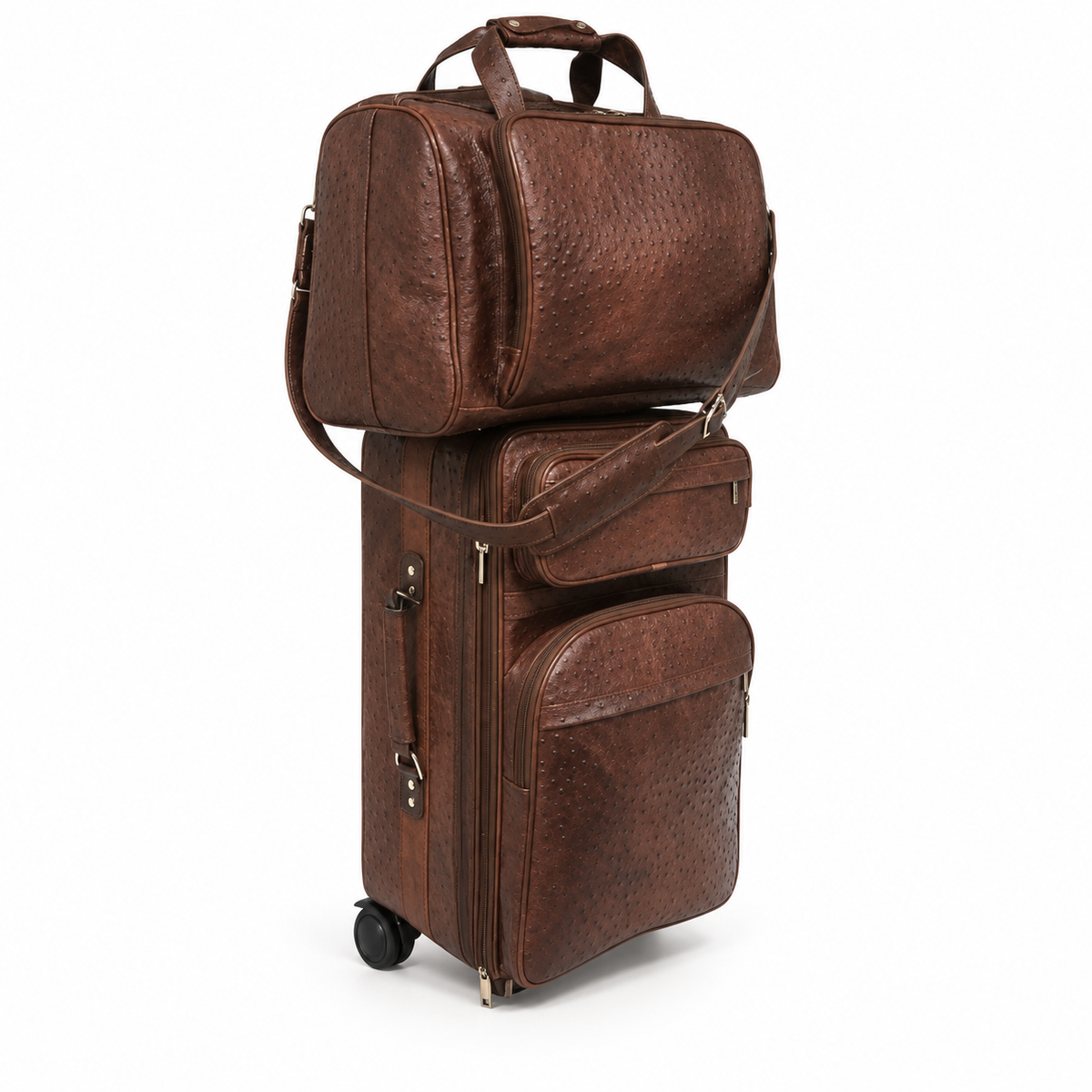 Coffee Brown Textured Rolling Luggage Set-1